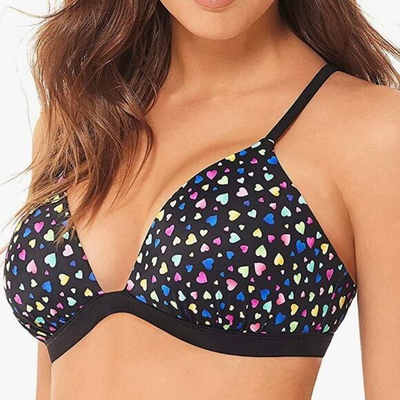 Salt + Cove Women's Black Multi Confetti Hearts Push-up Bikini Swim Top NWT - Picture 7 of 7